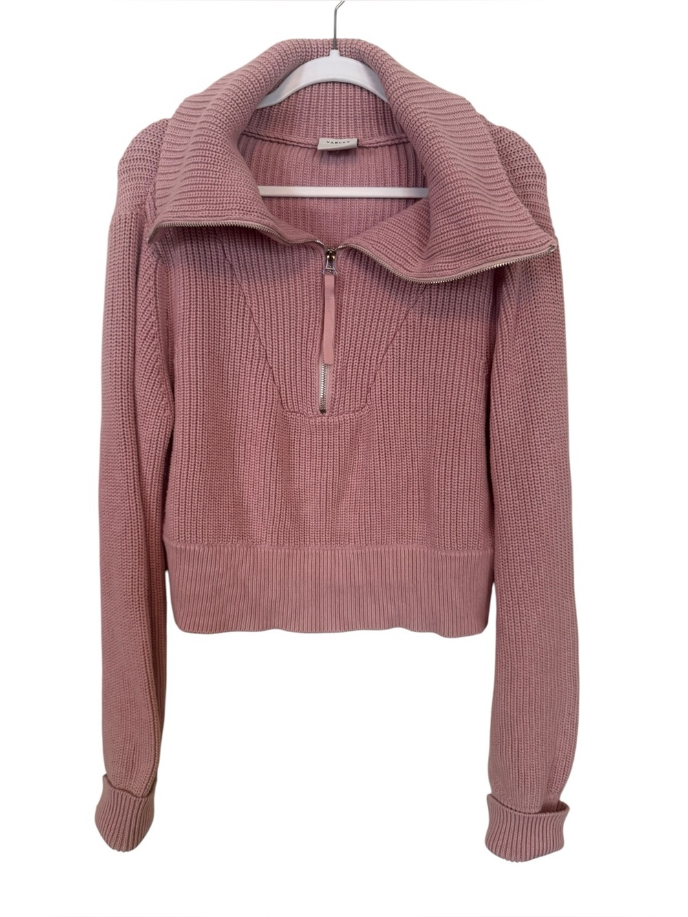 Varley Size M Mentone 1/2 zip Sweater Oversized Collar and Cropped Silhouette.